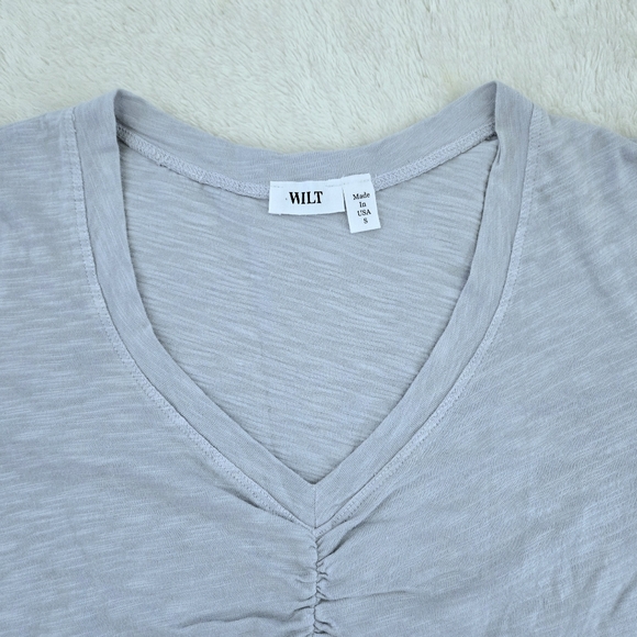 Wilt🥀 Dusty Blue💙-Grey🩶 Slub Knit V-Neck Top - NWT - Picture 3 of 15